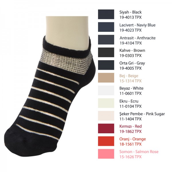 AGK2024 Bilg Bayan Bambu Simli Çember Desen Dikişsiz Yazlık Patik Çorap