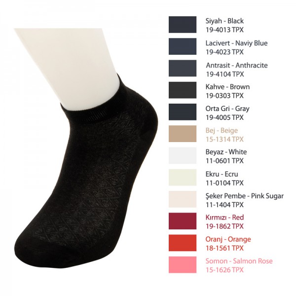 AGK2027 Bilg Bayan Bambu 3 Mod Desenli Dikişsiz Yazlık Patik Çorap