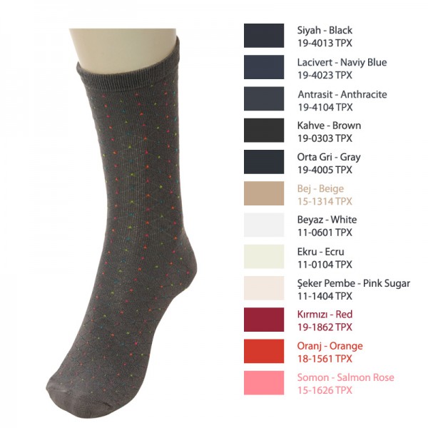 AGK2462 Bilg Bayan Bambu Noktalı Desen Dikişli Yazlık Soket Çorap