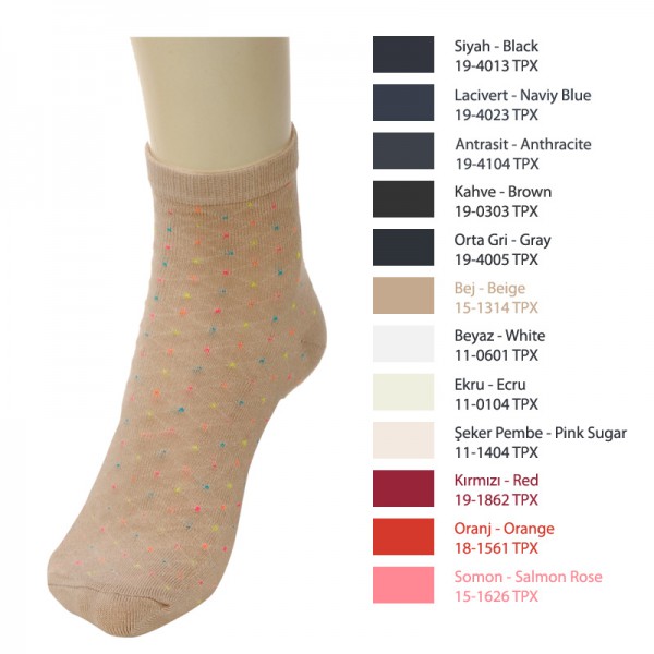 AGK2463 Bilg Bayan Bambu Noktalı Desen Dikişli Yazlık Kısa Konç Çorap